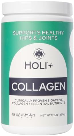 HOLI+ Collagen Supplement for Dogs - Hip and Joint Care Collagen Powder with Glucosamine and Hyaluronic Acid - Easy to Mix Functional Topper