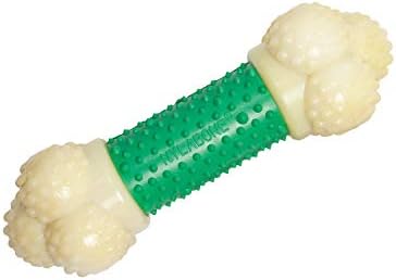 Nylabone Power Chew Double Action Barbell Bone Dog Chew Toy, Medium | Durable dog toy for medium dog breeds up to 35 lbs, teeth-cleaning textures, long lasting, discourages destructive chewing