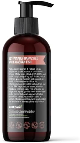 Wild Alaskan Salmon Oil for Dogs | Liquid Omega 3 Fish Oil with Pump | Skin and Coat, Joint and Heart Support | High Potency EPA and DHA | 8oz