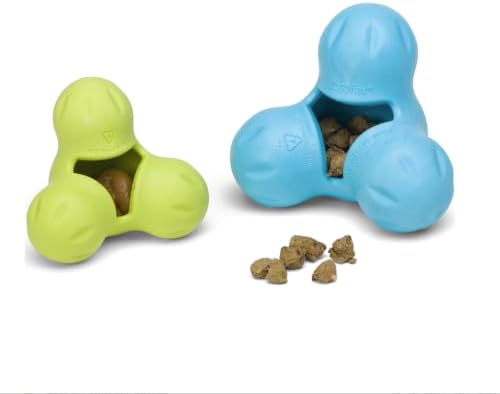 WEST PAW Zogoflex Tux Treat Dispensing Dog Chew Toy – Interactive Chewing Toy for Dogs – Dog Games for Aggressive Chewers, Fetch, Catch – Holds Kibble, Treats, Small 4", Aqua Blue