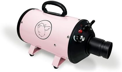 Flying Pig High Velocity Dog Pet Grooming Dryer w/Heater (Pastel Pink w/Grey Logo)