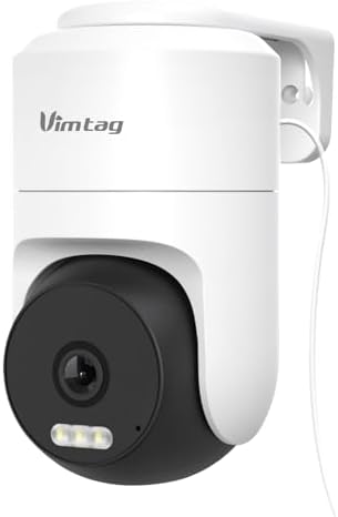 VIMTAG Pan/Tilt Outdoor Security Camera, 4K 8MP WiFi Home CCTV Camera, 360° View & Motion Tracking, Color Night Vision, 2-Way Audio, AI Detection Alarm, IP66, Cloud & SD Card Storage, Works w/Alexa