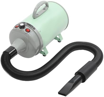 Pet Dryer, 2200W High Velocity Dog Hair Dryer Adjustable Speed and Temperature Control Dog Blow Dryer Low Noise Professional Dog Grooming Dryer with 4 Nozzles Detachable Hose (Grey+Green)