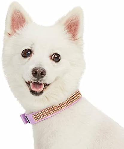 Blueberry Pet Sparkling Rhinestone Adjustable Dog Collar with Metal Buckle, Lavender, Neck 9-12.5", for Small Breed