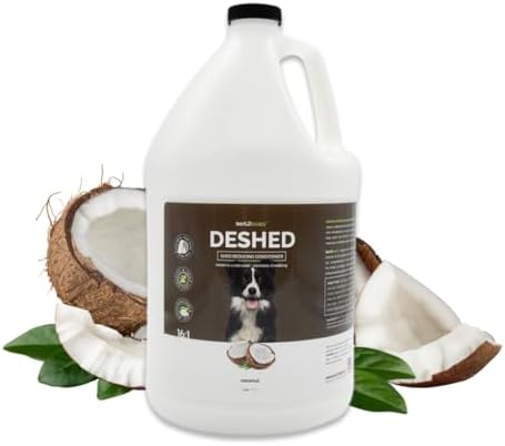 Bark2Basics Deshedding Dog Conditioner for Shedding Control, 1 Gallon 16:1 | Concentrate Makes 16 Gallons, Loosens Undercoat, Reduces Shedding, Coconut Oil, Pet and Puppy Safe, Moisturizing Detangler