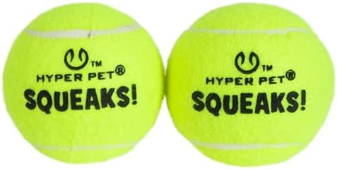 Hyper Pet Squeaks! Tennis Balls Dog Fetch Toys, Medium 2.5 Inch, Pack of 2 | Durable lightweight high bounce design with sound effects, made for training, suits pups 20-60 lbs, interactive play daily