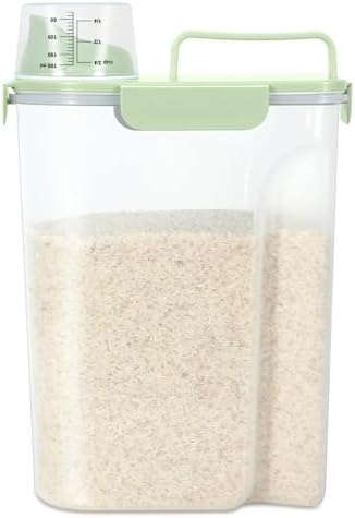 TBMax Airtight Rice Container 10 Lbs, Cereal Dispenser, Pet Cat Dog Food Storage Container, Plastic Kitchen Pantry Food Storage Holder with Cup -Light Green