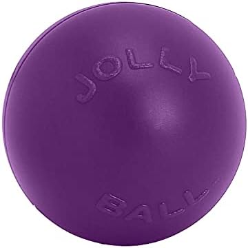 Jolly Pets Push-n-Play Ball Dog Toy, 4.5 Inches/Small, Blue (345 BL) | Small hard plastic push ball for dogs under 20 lbs, designed for chasing and herding play, floats, made in the USA