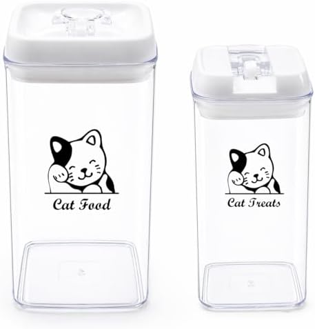 Pethiy Cat Food and pet Cat Treats Storage Container-Clear Plastic-airtight Storage Canister Tins cookie pet jars(Two-piece set)