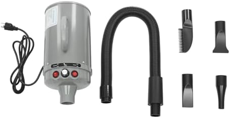 Pet Dryer, 2200W High Velocity Dog Hair Dryer Adjustable Speed and Temperature Control Dog Blow Dryer Low Noise Professional Dog Grooming Dryer with 4 Nozzles Detachable Hose (Gery)