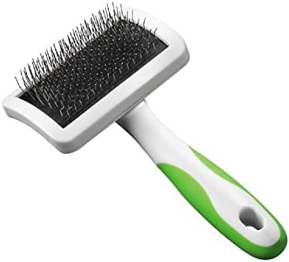 Andis 65710 Self-Cleaning Animal Slicker Brushes with Curved Stainless-Steel Bristles for All Breeds - Reduces Shedding by Up to 90%, Removes Tangles, Dirt & Loose Hair – Large, Green,Black