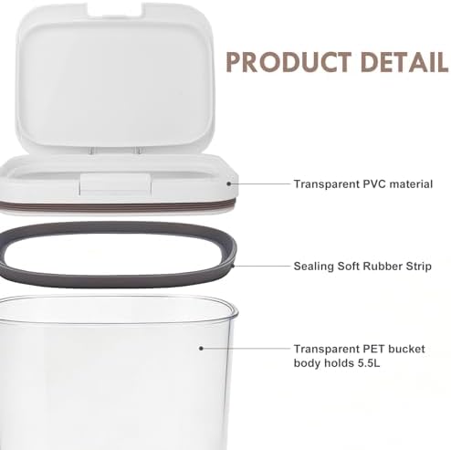 LEAWALK 5-7Lbs/5.81Qt/5.5L Airtight Dog Cat Food Storage Container and Pet Storage Bin BPA-Free. PET Clear Stackable Dog Treat Containers for Pet Food/Rice/Dry/Cereals/Flour/Sugar/Bread