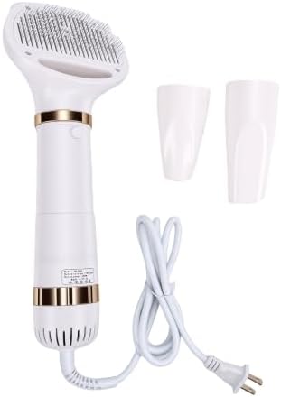 Rengue Quiet Pet Hair Dryer Brush 2 in 1 Slicker Grooming Tool 304 Stainless Steel Comb 480W 3 Temp Settings Self Cleaning for Cats Small Dogs Post Bath Drying
