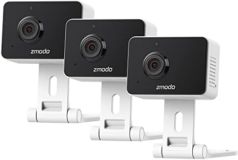 Zmodo 1080p 3pack Mini WiFi Camera, Two-Way Audio, Video Baby Monitor, Black with White, 3 Count (Pack of 1) (ZM-SH75D001-WA-3)