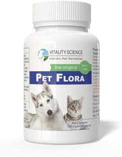 Vitality Science Pet Probiotic for Cats & Dogs | Pet Flora - Great for Diarrhea, Vomiting, Gas, Skin Conditions - Additive Free (100 Caps)