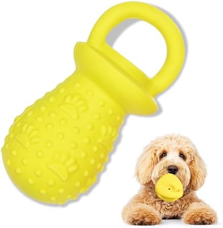 Latex Chew Dog Toys, Novelty Squeaky Pacifier Dog Toys, 5.2" Durable Pacifier Dog Chew Toys for Small and Medium Dogs(Yellow,1 Pcs)
