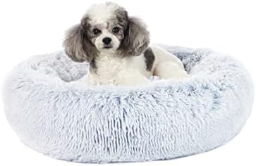Bedfolks Calming Fluffy Donut Dog Bed for Small Dogs,Light Blue, 23" Round