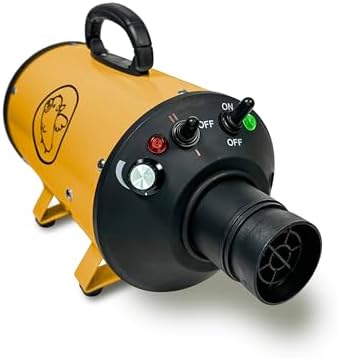 Flying Pig High Velocity Dog Pet Grooming Dryer w/Heater (Flying One, Yellow w/Black Logo)
