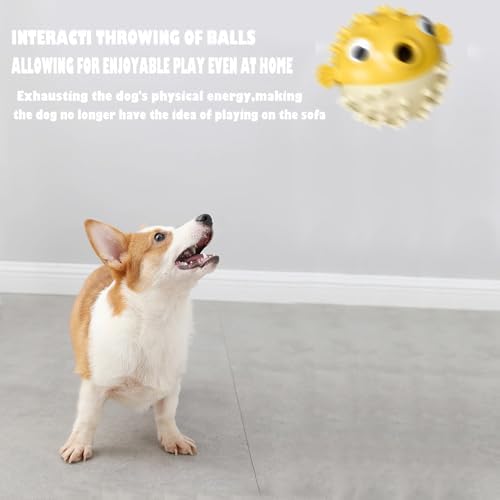 Dog Balls with Bell Sound, Interactive Dog Toys,Treat Dispensing Dog Toys, cat Toys Balls，Rubber Elastic Ball Toys for Small/Medium/Large Cat and Extra Small/Small Dogs (Yellow)