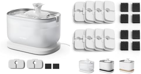 PETLIBRO Corded Cat Water Fountain + 8 Pack Filters, 8-Pack, 2.5L, Stainless Steel, White