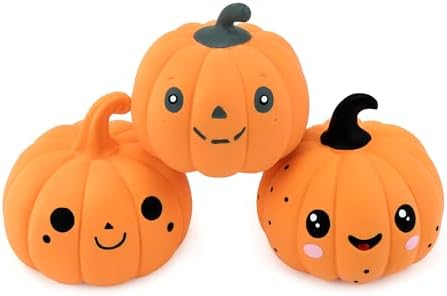 CHIWAVA 3PCS 2.4" Squeak Halloween Pumpkin Latex Dog Toy Set for Small Dogs | Interactive Puppy Toys for Indoor & Outdoor Fetch and Throw, Squeeze Squeak Play, Holiday Gift