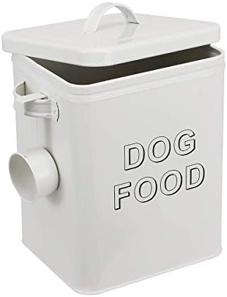 Morezi Metal Dog Food Storage Container Airtight Pet Food Treat Bin 6 lbs, 6 lbs, Carbon Steel, White