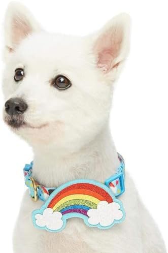 Blueberry Pet Rainbow Clouds Adjustable Dog Collar with Blingy Decor, Small, Neck 12"-16"