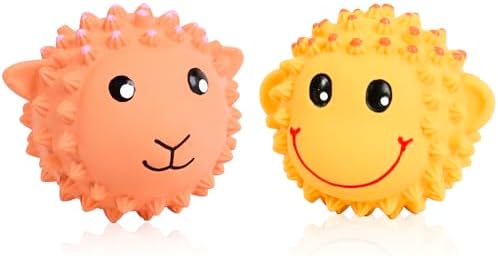 SCHITEC Squeaky Dog Toys, Latex Spiky Animal Balls for Small Medium Dogs | 2 Pack Squeak Dog Toy, Soft Rubber ball, 3” Medium Size, Built-in Squeaker, Teeth Cleaning, Interactive Fetch