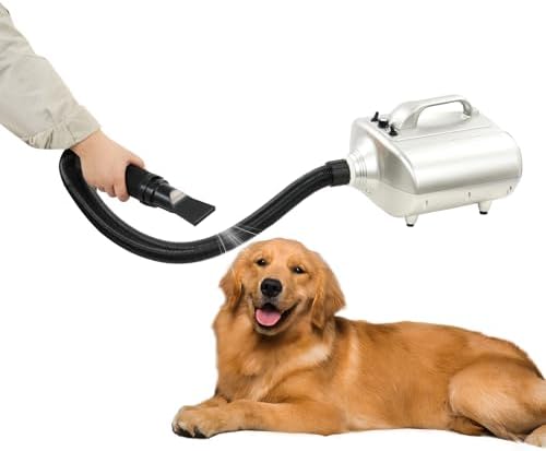 Dog Hair Dryer 3600W High Velocity Professional Dog Pet Grooming Hair Drying Force Dryer Blower, Dual-Motor High-Power Pet Dryer with 2 Nozzles, Adjustable Temperature & Speed, for Pet Care(Silver)