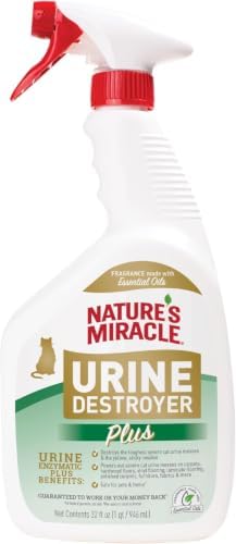 Nature’s Miracle Urine Destroyer Plus Cat,32 Ounces,Unscented,Enzymatic Formula,Ready-to-Use,(Pack of 12)