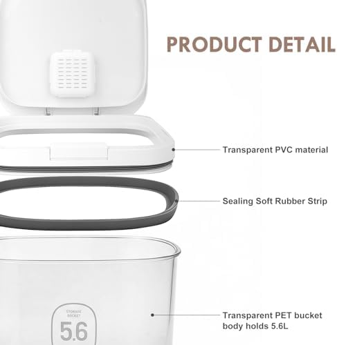LEAWALK 5-8Lbs/5.92Qt/5.6L Airtight Dog Cat Food Storage Container and Pet Storage Bin BPA-Free. PET Clear Stackable Dog Treat Containers for Pet Food/Rice/Dry/Cereals/Flour/Sugar/Bread