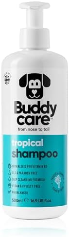 Tropical Dog Shampoo by Buddycare | Dry Skin & Itchy Skin Relief for Smelly Dogs | Deep Cleansing Shampoo for Dogs Puppy Sensitive Skin | Dog Shampoo & Conditioner | with Aloe & Vitamin B5 (16.90oz)