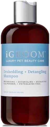iGroom Deshedding & Detangling Dog Shampoo, Luxury Pet Beauty Care, Loosen Tangles + Unwanted Undercoat, Adds Shine + Volume, Made in USA (16 OZ)