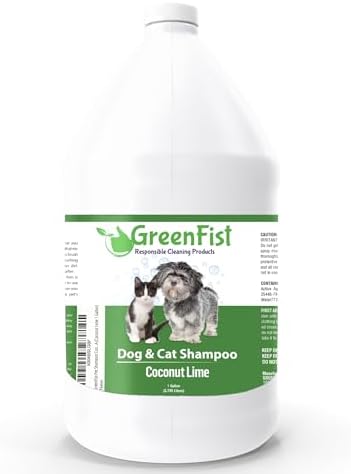 GreenFist Pet Shampoo Conditioner for Dogs & Cats Care Intense Cleaning Power Sooth Skin Made in USA (Coconut Lime 1 Gallon)