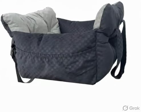 Dog Car Seat Bed - Black and White Checkered, Anti-Anxiety Calming Sofa Bed, Safety Belt