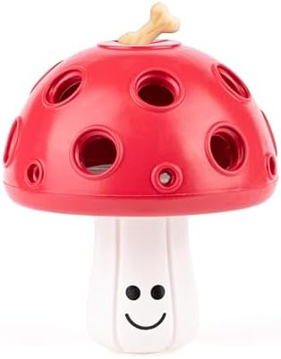 Fuzzl Eco Rubber Magic Shroom Puzzle Enrichment Toy - Red - Long Lasting Dog Treat Toys for Aggressive Chewers Strong Dog Toy for Dogs Durable Puppy Toys