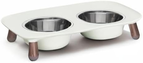 Messy Mutts Elevated Double Dog Feeder, Adjustable Height, Faux Wood | Adjustable-Height Elevated Double Dog Feeder With Two 5 Cup Stainless Bowls, Legs Set To 3, 5, Or 10 Inches