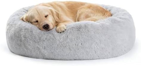 SAVFOX Calming Donut Dog Bed, 36", Light Grey