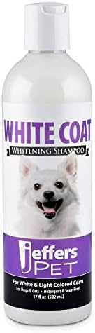 Jeffers Pet White Coat Shampoo for Dogs & Cats, 17 oz - Soap Free Coconut Cleanser with Vitamins A D E & Glycerin, Deodorizing Berry Scent Grooming Shampoo, Concentrated Bleach Free Formula, USA Made