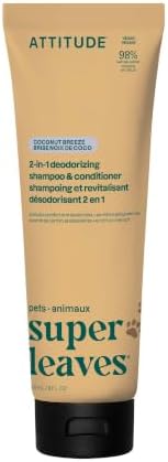 Attitude 2-in-1 Pet Shampoo and Conditioner, Dog & Puppy Shampoo with Green Tea for Deodorizing, Gentle Cleansing Grooming Wash, Vegan, Coco Breeze Scent, 8 Fl Oz