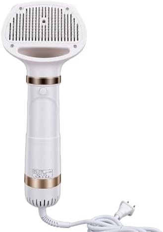 Rengue Quiet Pet Hair Dryer Brush 2 in 1 Slicker Grooming Tool 304 Stainless Steel Comb 480W 3 Temp Settings Self Cleaning for Cats Small Dogs Post Bath Drying