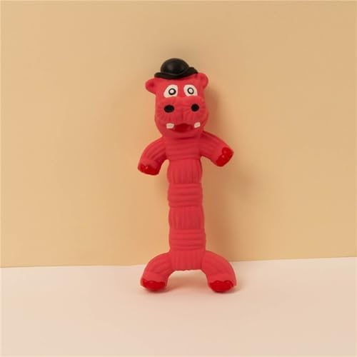 Squeaky Toy for Dogs, Cute Pet Chewing Teething Pet Toy Latex Chew Toys Convex Design for Puppy Small Medium Large Dogs, Interactive Dog Toys for Aggressive Chewers (Red Hippo)
