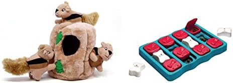 Outward Hound Hide A Squirrel Plush Dog Toy Puzzle (Large) and Outward Hound Nina Ottosson Dog Brick Interactive Treat Puzzle Dog Toy