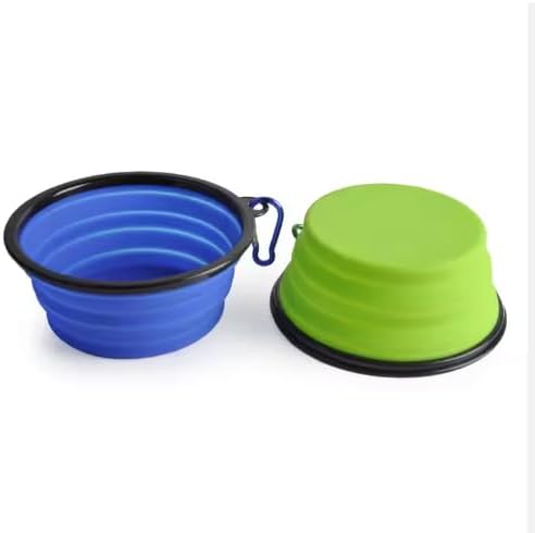 Collapsible Pet Bowl Set with Carabiner Clip, Pink & Black