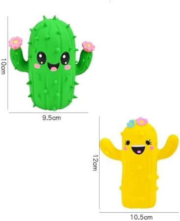 Cute Cactus Dog Squeaky Toys, 2-Pack Green and Yellow, Latex Rubber Interactive Pet Chew Toy