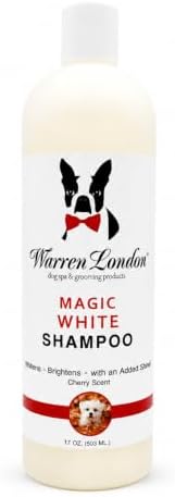 Warren London Magic White Dog Shampoo | Whitening Shampoo for White Dogs & Lighter Dog Coats | Puppy and Cat Safe Grooming Supplies | Cherry Scent | Made in USA | 17oz