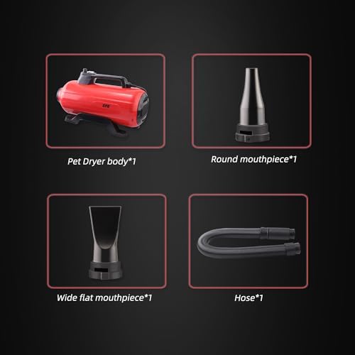 Dog Pet Dryer, 3000W High Velocity Pet Dryer Adjustable Speed Dog Grooming Blower Double Motor, Pet Grooming Hair Drying(4HP), Hot Air Dog Hair Dryer Blower with 2 Nozzle
