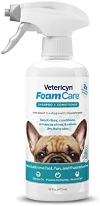 Vetericyn FoamCare Dog Shampoo and Conditioner - Instant Foaming, Spray-On Hypoallergenic Shampoo, Plant-Based Formula for Dogs and Cats. 16 Ounce