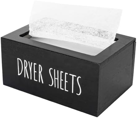 Laundry Dryer Sheet Container Wood Detergent Dispenser Holder, Black