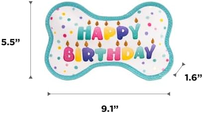 Outward Hound Tough Skinz Birthday Bone Dog Toy, Extra Durable Plush, No Messy Filling, Jumbo Squeaker, All Breeds, 9"